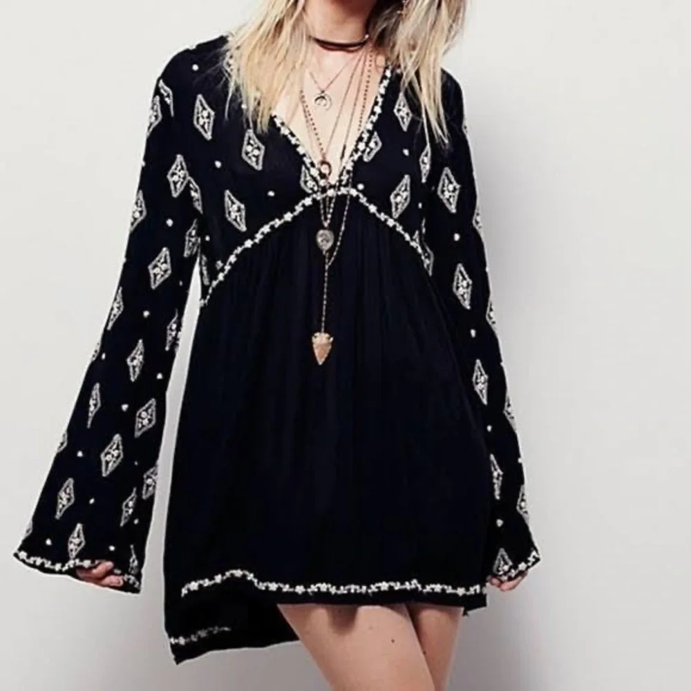 Free People Diamond Embroidered Long Sleeve Top